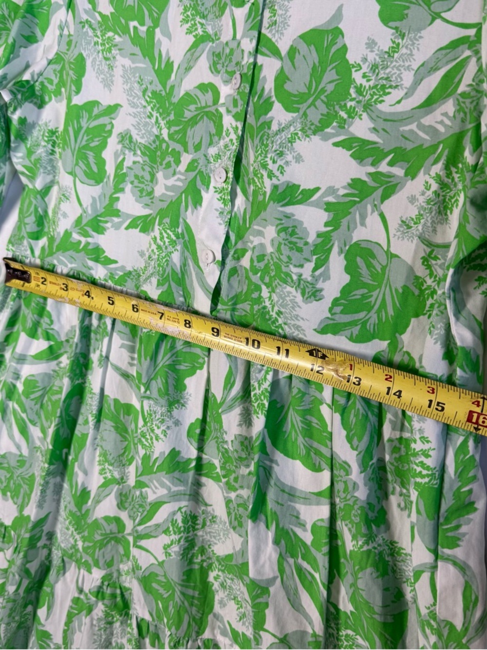 Olivaceous Womens Green Leaf Cotton Tiered Mini Dress Medium - Picture 14 of 14